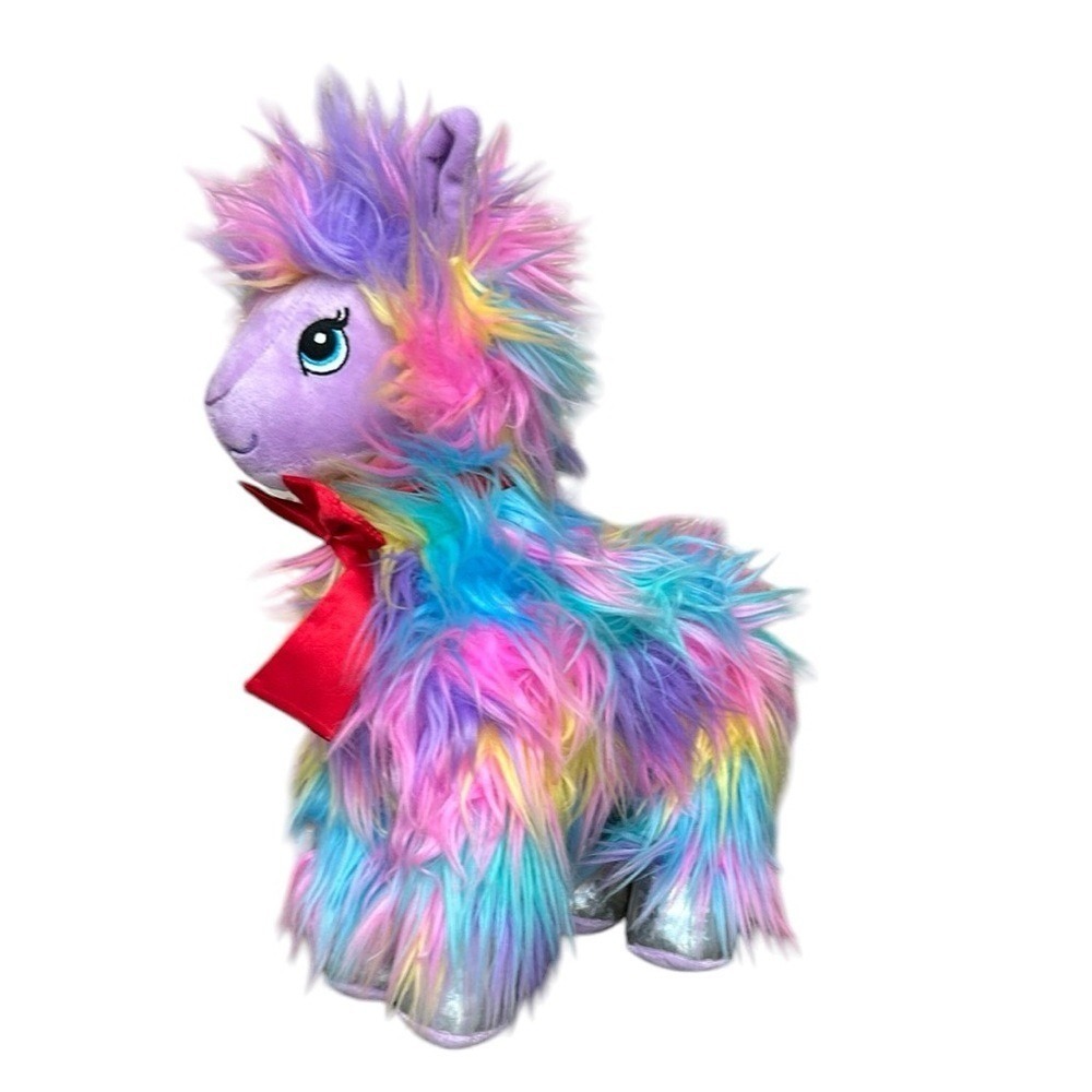 Build A Bear Furbulous Rainbow‎ Llama Plush Stuffed Animal Sparkle Feet Red Bow